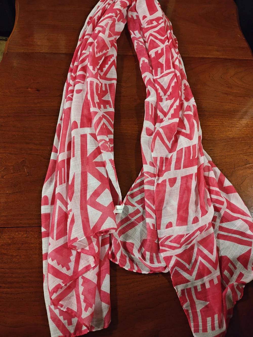 Pink & White Geometric Lightweight Scarf